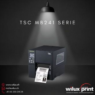 TSC MB241 Serie Industrie-Etikettendrucker mit Farbdisplay, der Thermotransfer- und Thermodirektdruck unterstützt und sich für hohe Volumen und anspruchsvolle Produktionsumgebungen eignet.