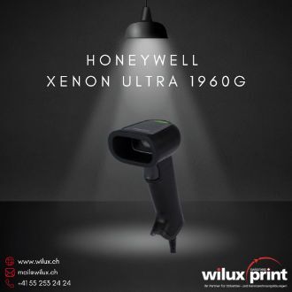 Frontale linke Seitenansicht des Honeywell Xenon Ultra 1960g – Nachfolger des Xenon XP 1950g (End of Life). Hohe Präzision für industrielle und Einzelhandelsanwendungen.