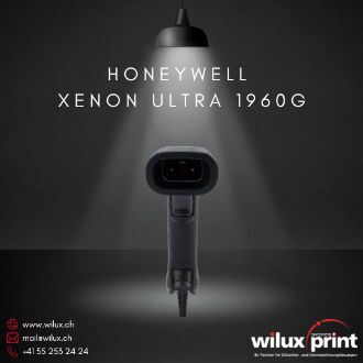 Frontansicht des Honeywell Xenon Ultra 1960g – Nachfolger des Xenon XP 1950g (End of Life). Kabelgebundener Hochleistungs-Barcode-Scanner mit robuster Bauweise für Einzelhandel und Industrie.