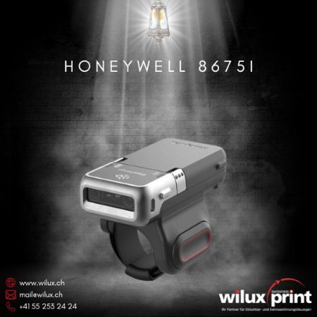 Honeywell 8675i tragbarer Barcode Scanner für Industrie und Logistik, freihändige Bedienung, robustes Design, widersteht rauen Umgebungen, hohe Leistung bei beschädigten Barcodes.