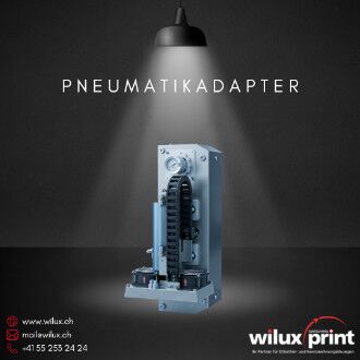 Pneumatikadapter PA der PAS42xx Etikettieranlage — pneumatischer Stillstand-Applikator mit Saugstempel für präzise Etikettierung empfindlicher Produkte