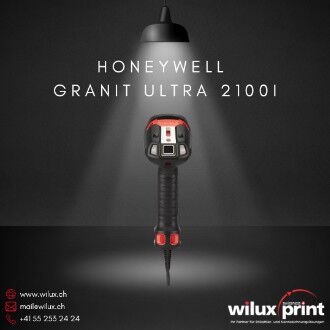 Honeywell Granit Ultra 2100i – Rückseitenansicht, robuster kabelgebundener Barcode-Scanner Schwarz-Rot. Nachfolger Honeywell Granit XP 1990iXR
